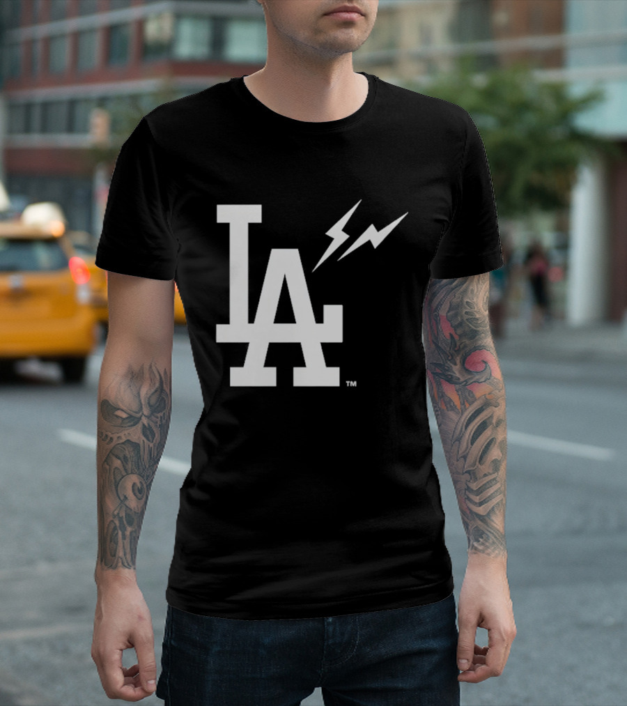 Los Angeles Dodgers Fragment LA Thunder Lightning Bolt T-Shirt
