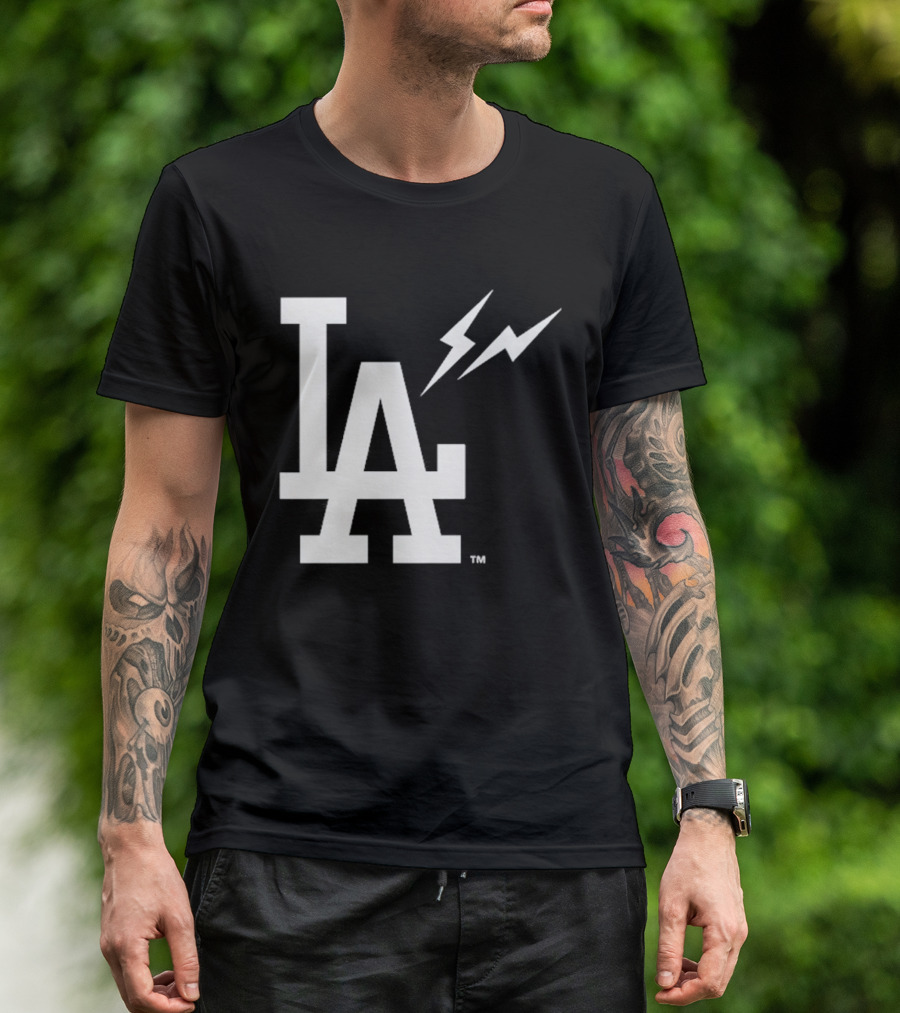 Los Angeles Dodgers Fragment LA Thunder Lightning Bolt T-Shirt