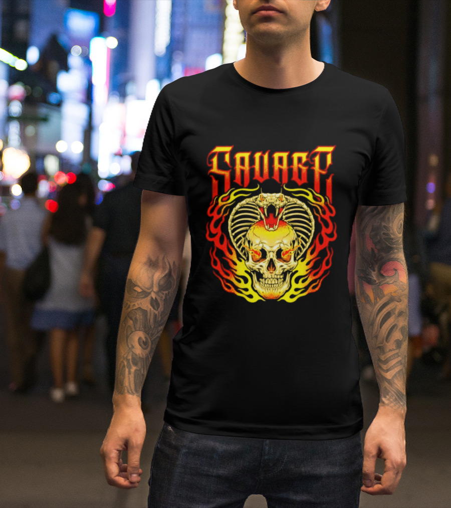 Savage Cobra Skull Fire Fusion Streetwear T-Shirt
