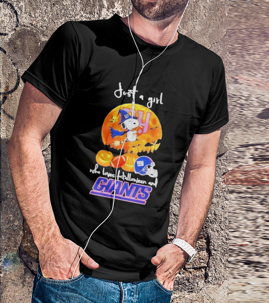 Just A Girl Who Loves Halloween New York Giants Snoopy Woodstock T-Shirt