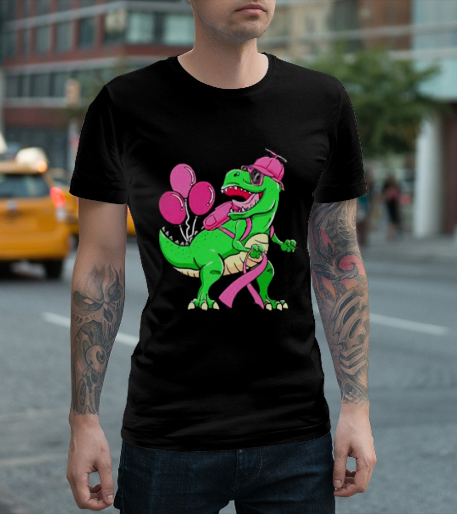 T Rex Party With Pink Balloons And Ribbon Accessories T-Shirt