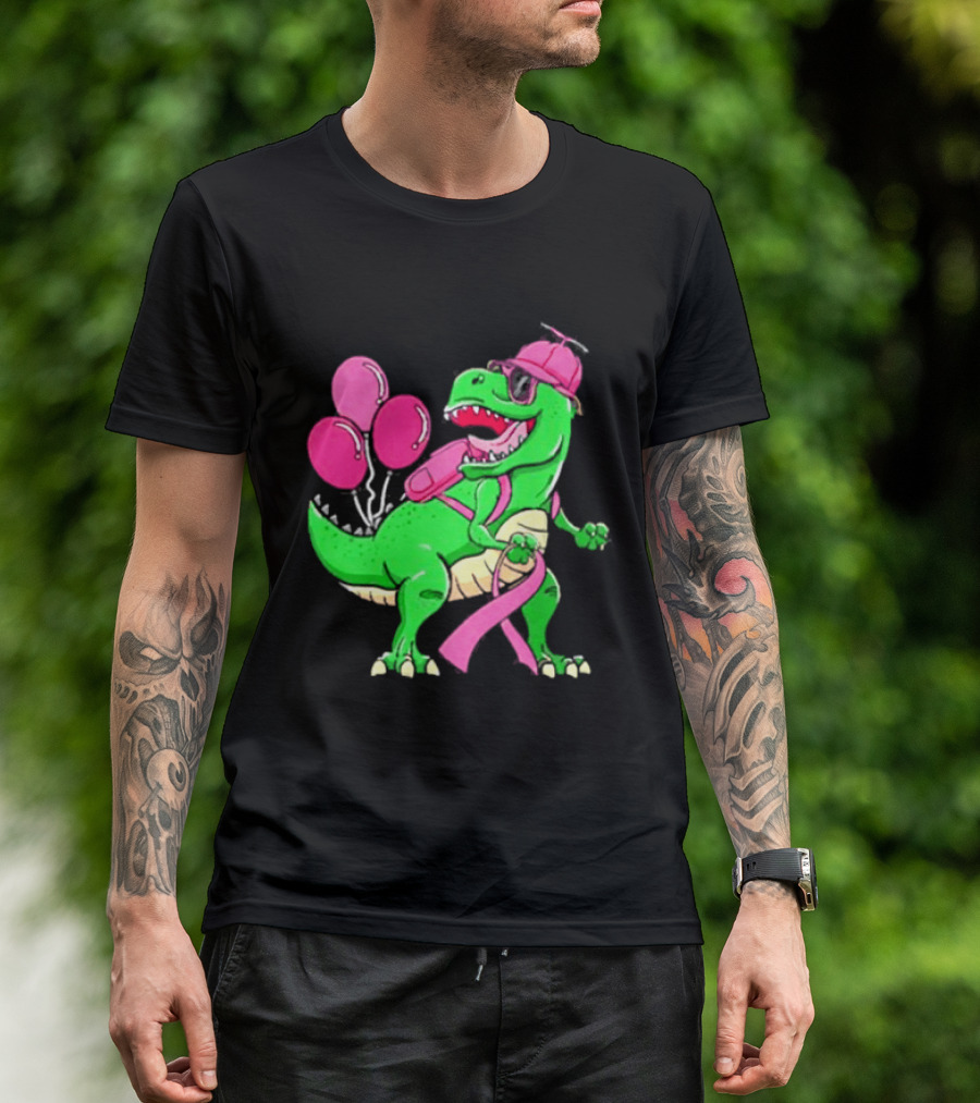 T Rex Party With Pink Balloons And Ribbon Accessories T-Shirt