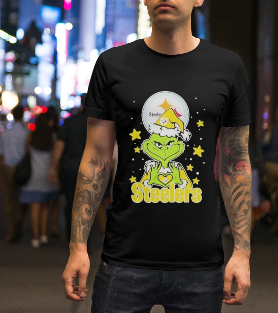 Pittsburgh Steelers Grinch Christmas Love Hands 2026 Football T-Shirt