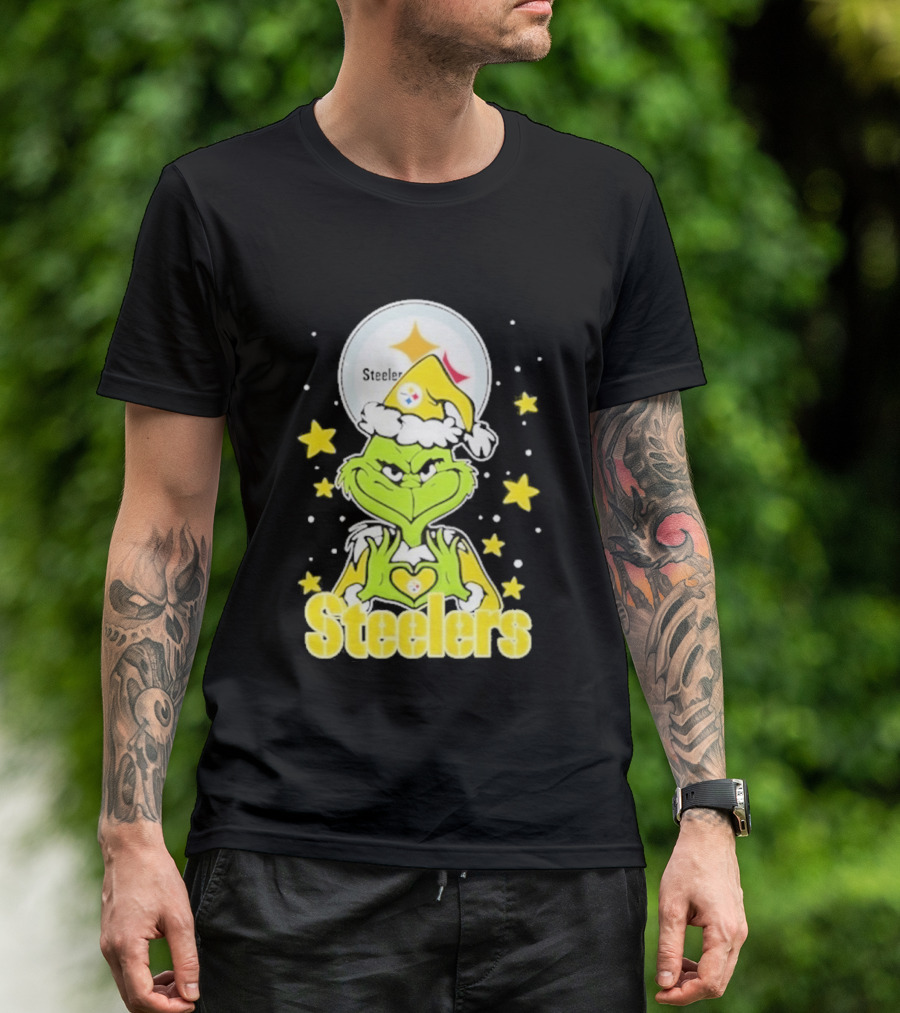 Pittsburgh Steelers Grinch Christmas Love Hands 2026 Football T-Shirt