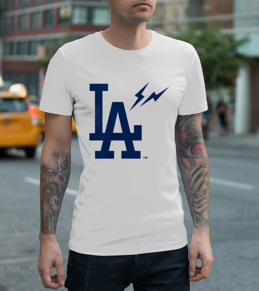 Los Angeles Dodgers Fragment Collaboration LA Thunder Lightning Bolt T-Shirt