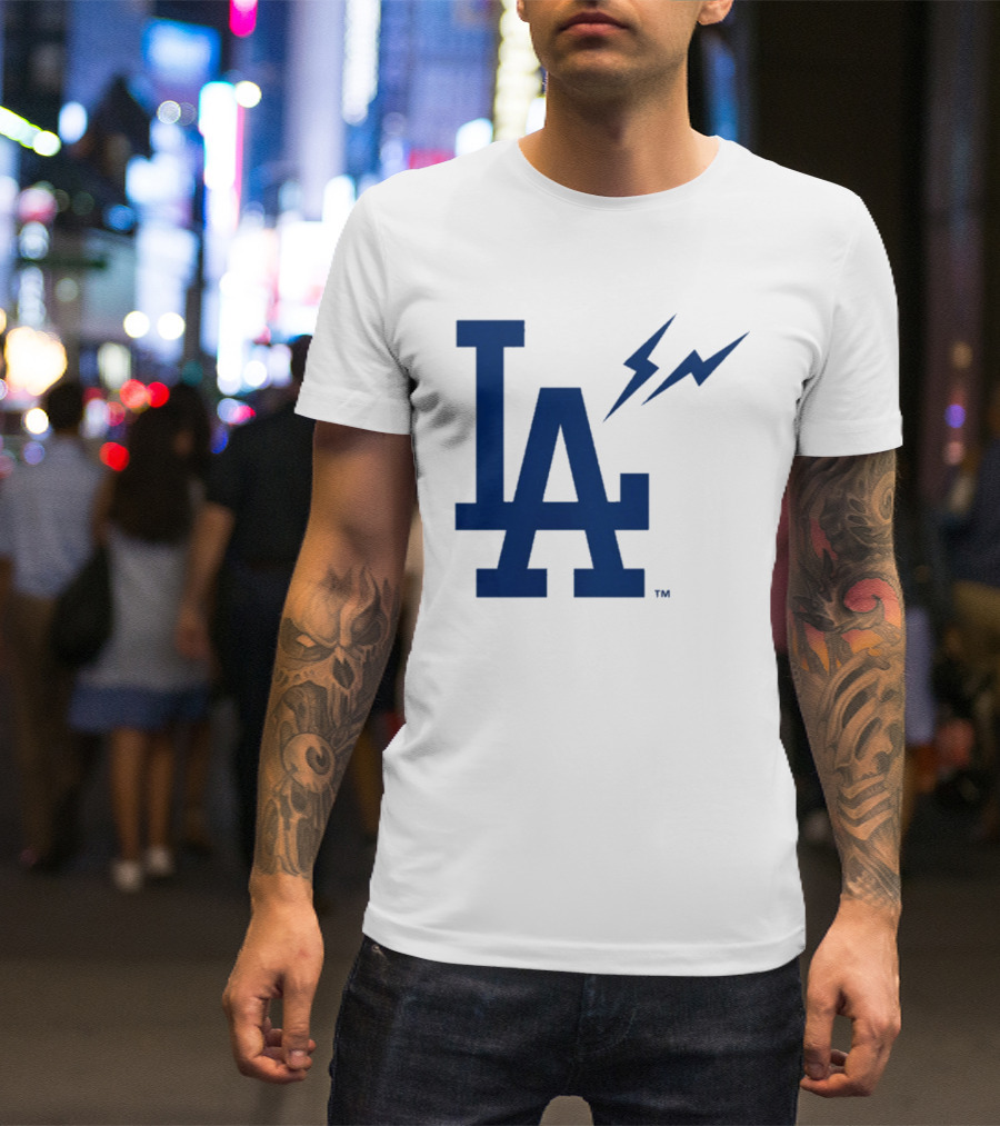 Los Angeles Dodgers Fragment Collaboration LA Thunder Lightning Bolt T-Shirt