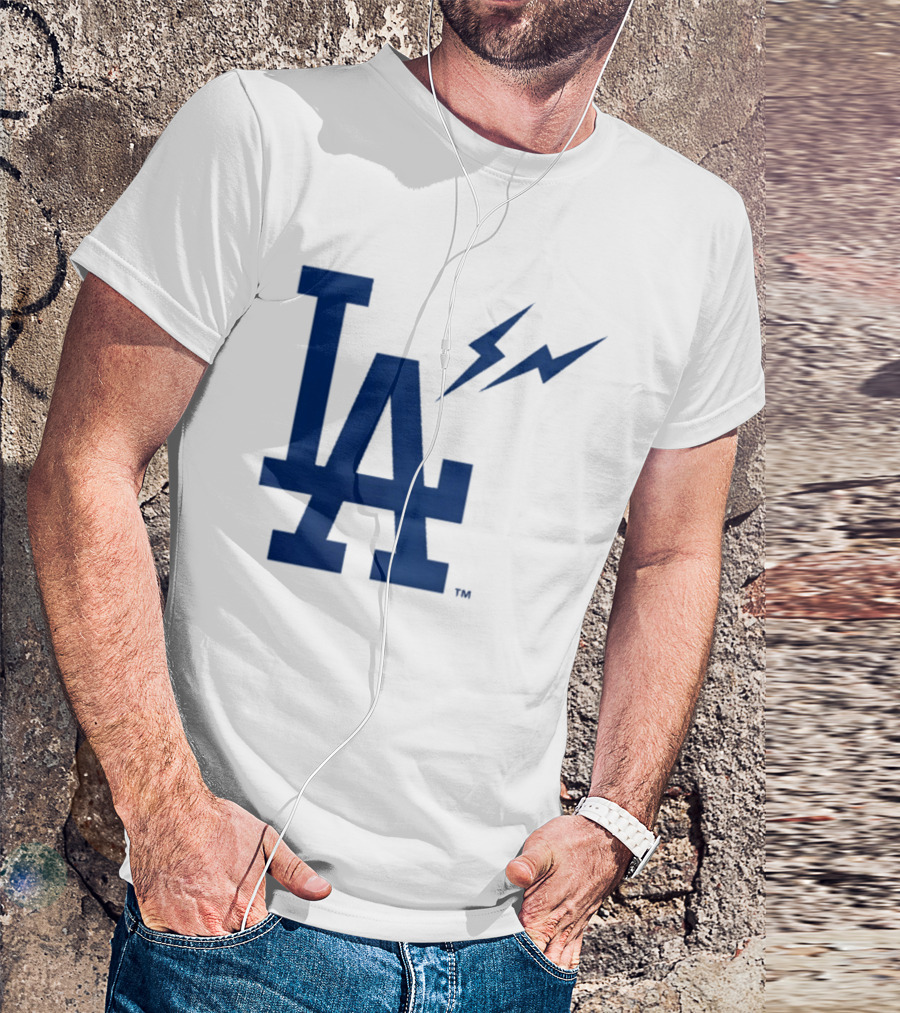Los Angeles Dodgers Fragment Collaboration LA Thunder Lightning Bolt T-Shirt