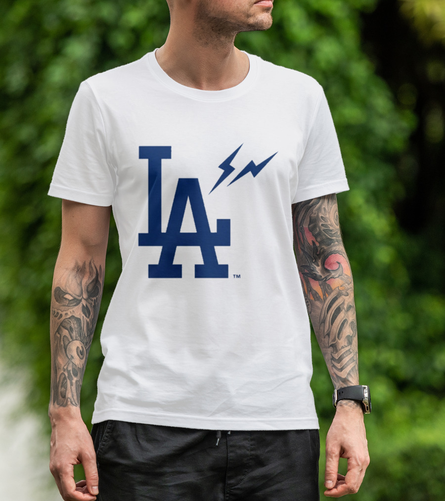 Los Angeles Dodgers Fragment Collaboration LA Thunder Lightning Bolt T-Shirt