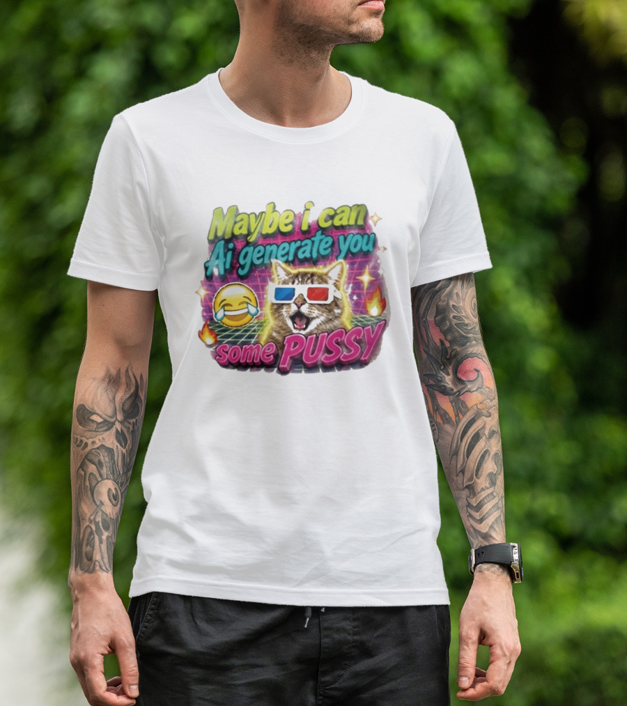 Maybe I Can Ai Generate You Some Pussy Emoji Cat 3D Glasses T-Shirt