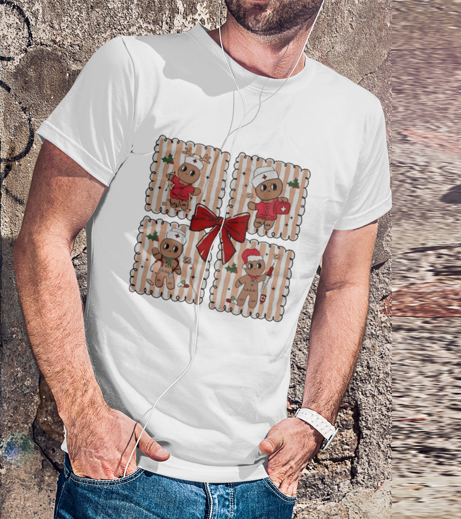 Preppy Nurse Gingerbread Christmas Holiday Medical T-Shirt
