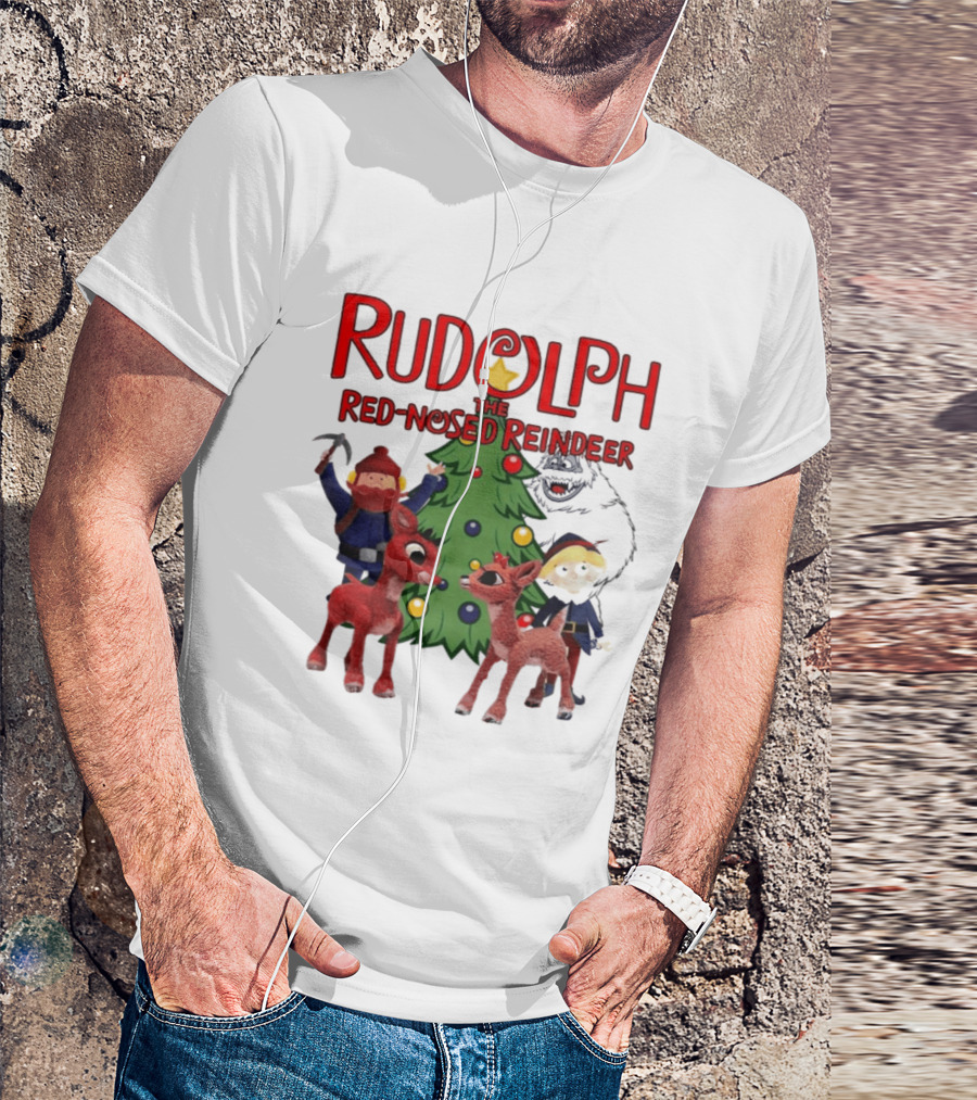 Rudolph The Red Nosed Reindeer Christmas Tree With Characters And Star T-Shirt
