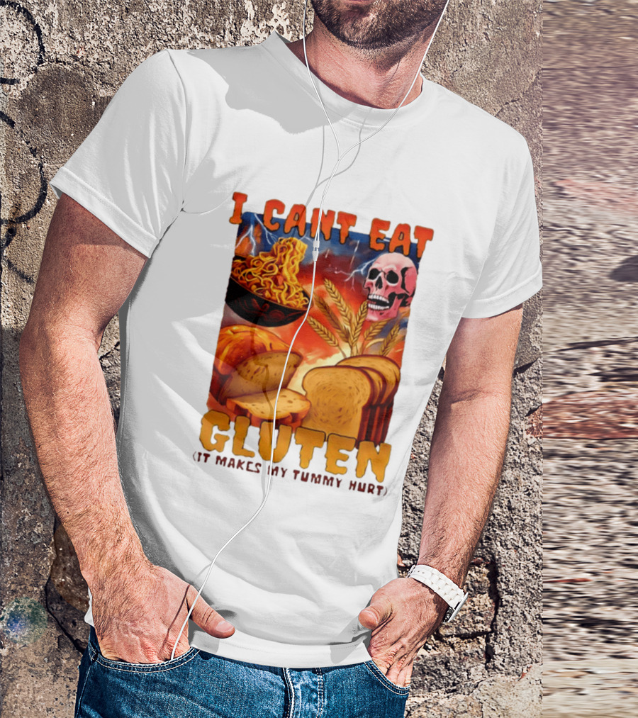 I Cant Eat Gluten Skull Bread Noodles Lightning T-Shirt