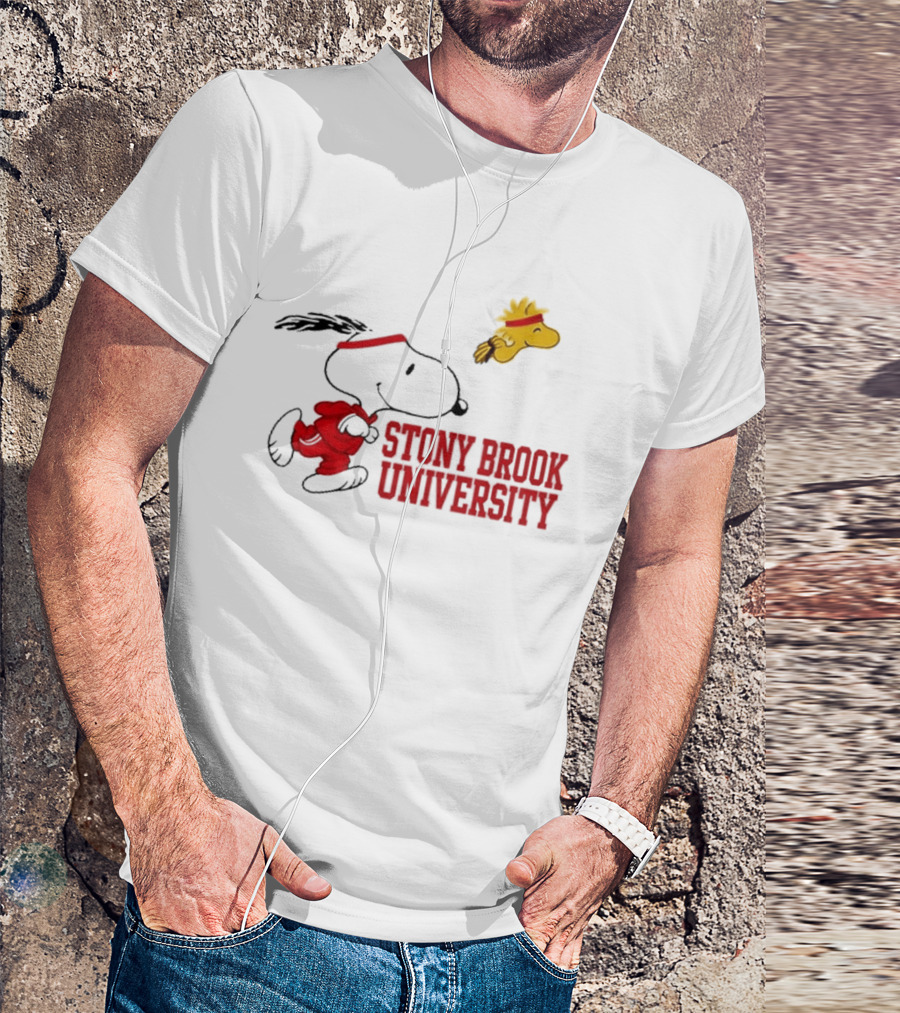 Snoopy And Woodstock Running Stony Brook University T-Shirt