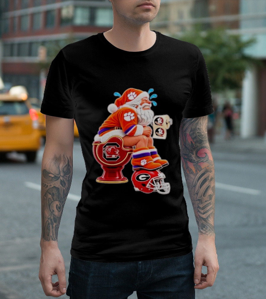 Clemson Tigers Santa South Carolina Gamecocks Georgia Bulldogs Florida State Christmas College Football T-Shirt