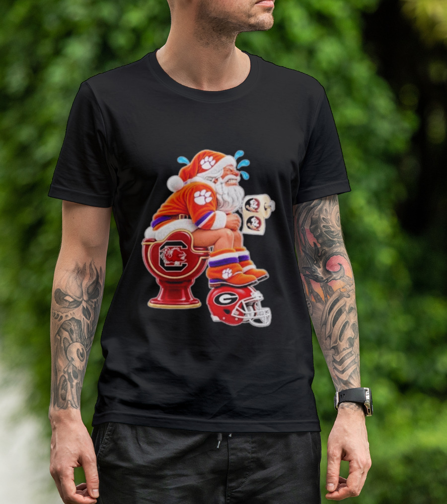 Clemson Tigers Santa South Carolina Gamecocks Georgia Bulldogs Florida State Christmas College Football T-Shirt