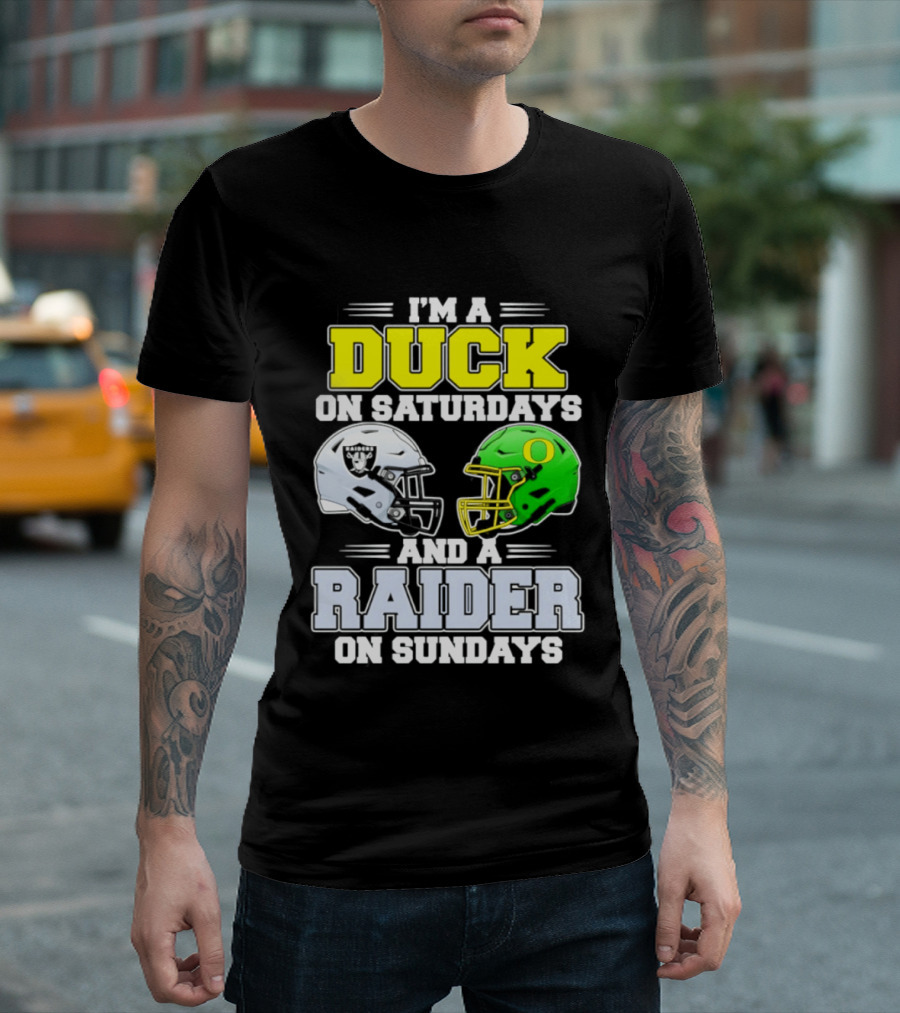 I'm A Duck On Saturdays And A Raider On Sundays Football Helmet T-Shirt
