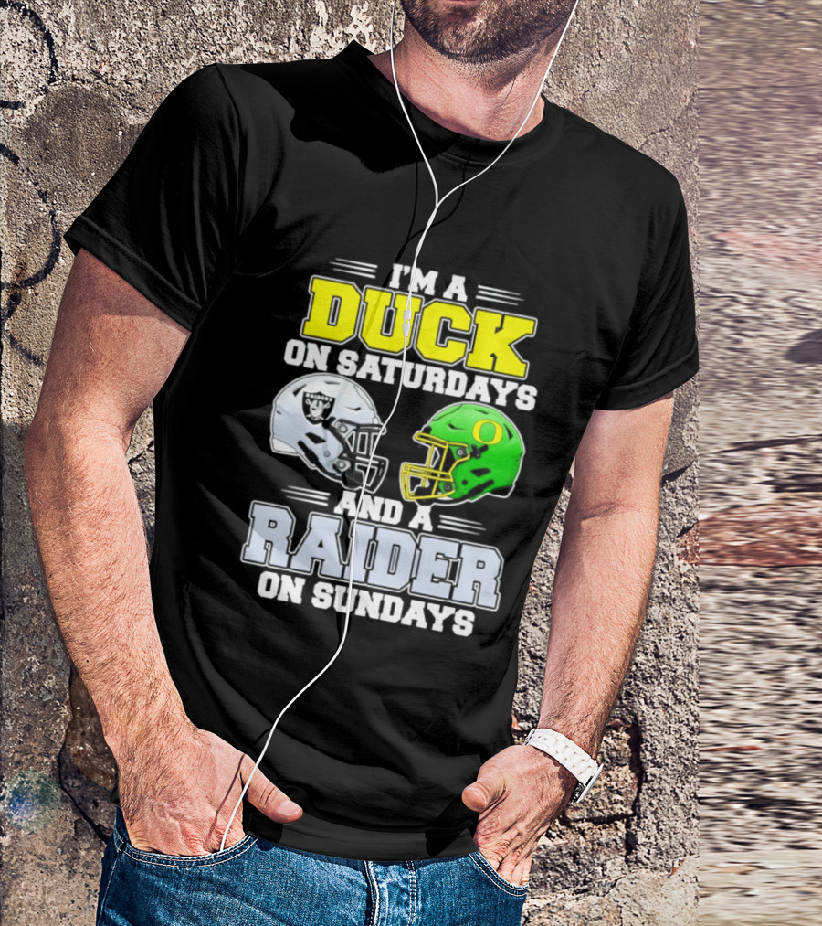I'm A Duck On Saturdays And A Raider On Sundays Football Helmet T-Shirt