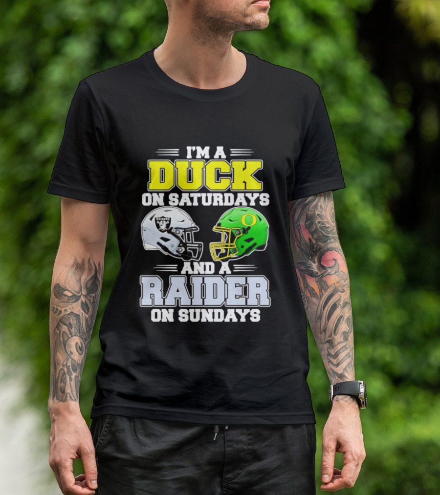 I'm A Duck On Saturdays And A Raider On Sundays Football Helmet T-Shirt