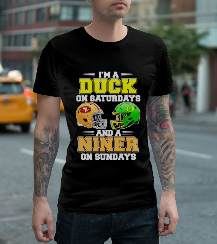 I'm A Duck On Saturdays And A Niner On Sundays Football Helmet 2026 T-Shirt