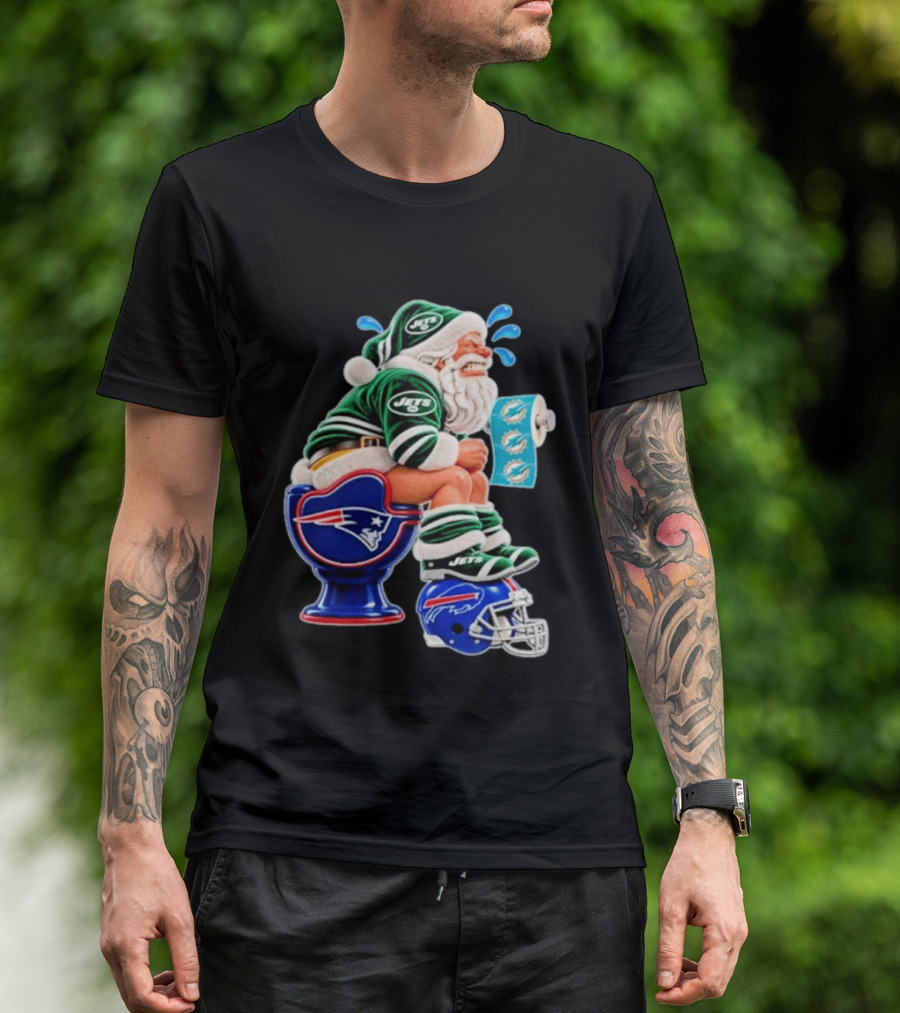 New England Patriots Miami Dolphins Buffalo Bills New York Jets Santa Football Christmas T-Shirt