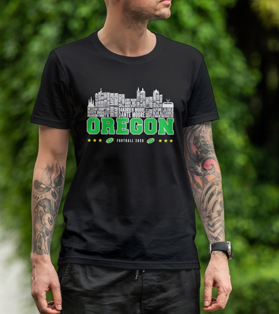Oregon Ducks Football 2026 City Skyline Stars Helmets T-Shirt