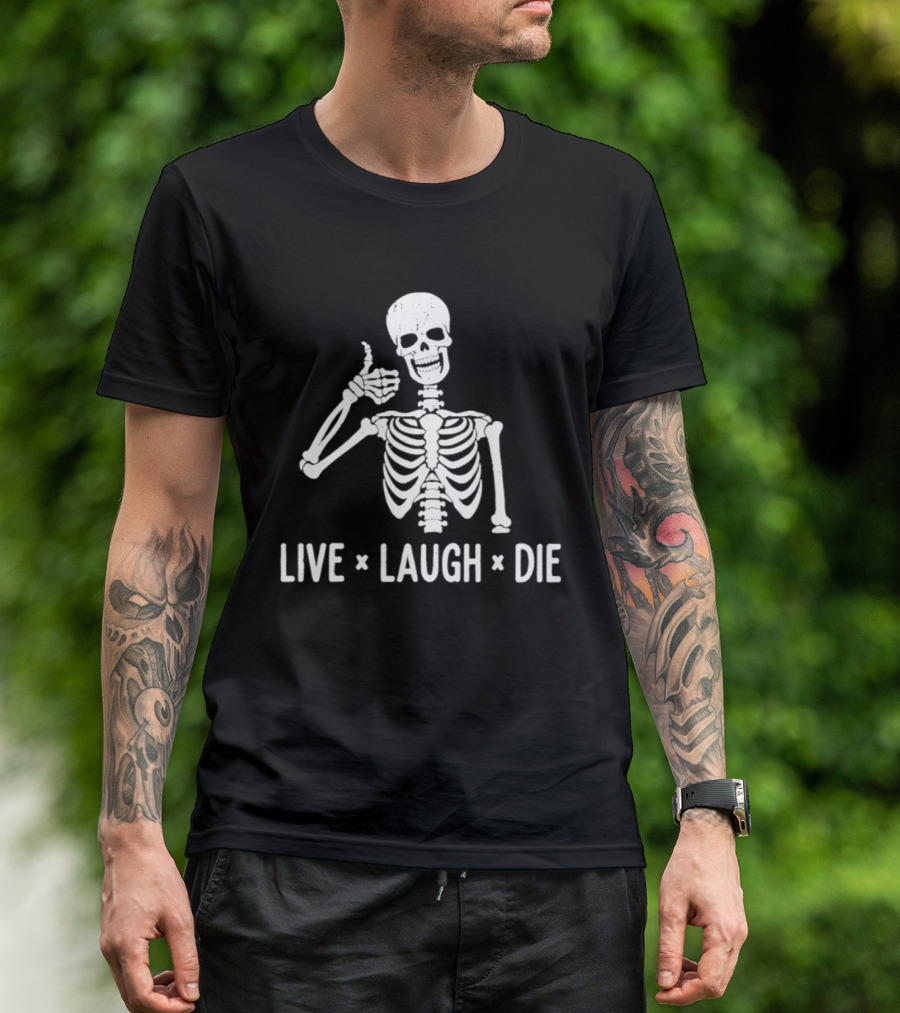 Live Laugh Die Skeleton Halloween 2026 Thumbs Up Spooky Humor T-Shirt