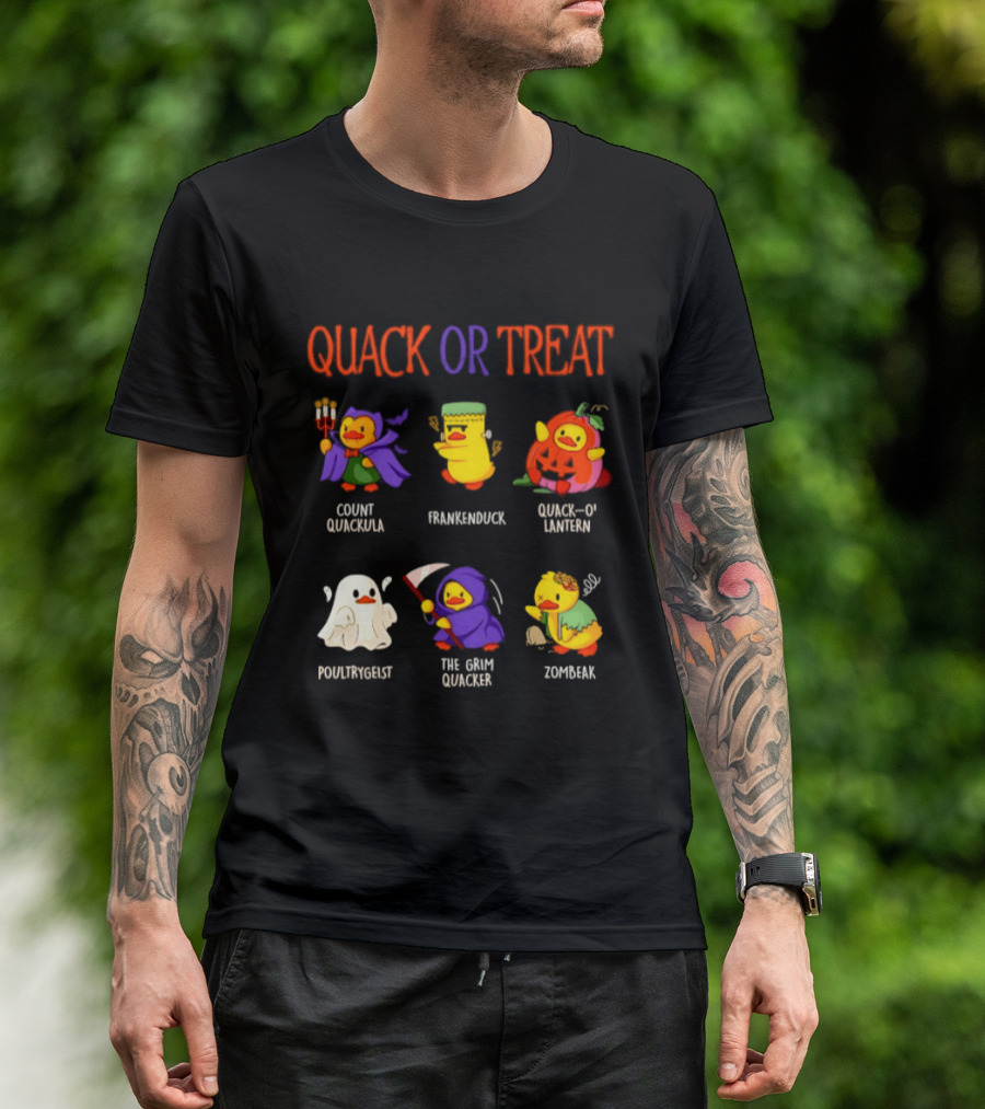 Quack Or Treat Count Quackula Frankenduck Quack O' Lantern Poultrygeist The Grim Quacker Zombeak T-Shirt