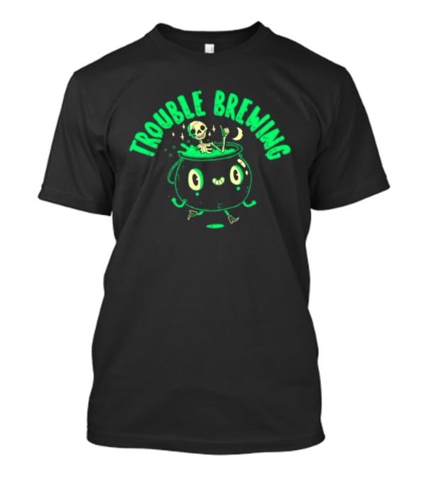 Skeleton Trouble Brewing Halloween 2026 Cauldron Moon T-Shirt