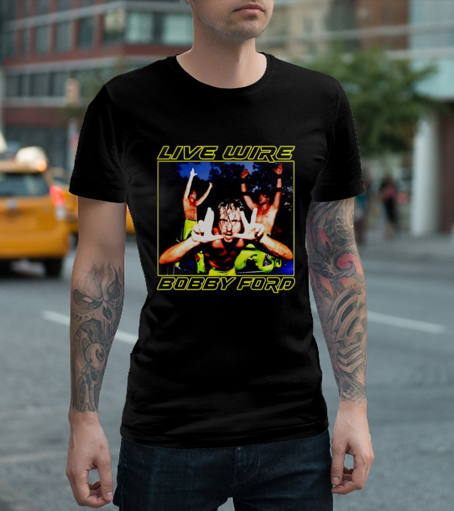 Live Wire Bobby Ford Wrestling Trio Action Pose T-Shirt