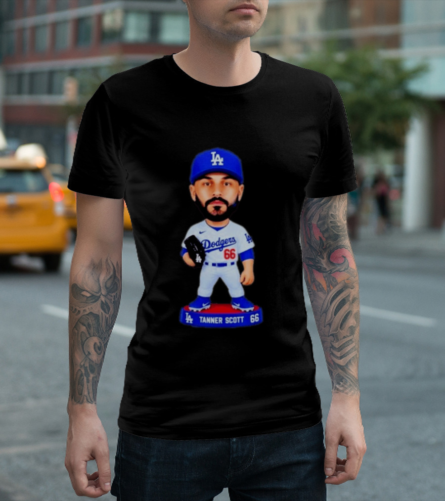 Tanner Scott Los Angeles Dodgers Number 66 Bobblehead Collectible T-Shirt