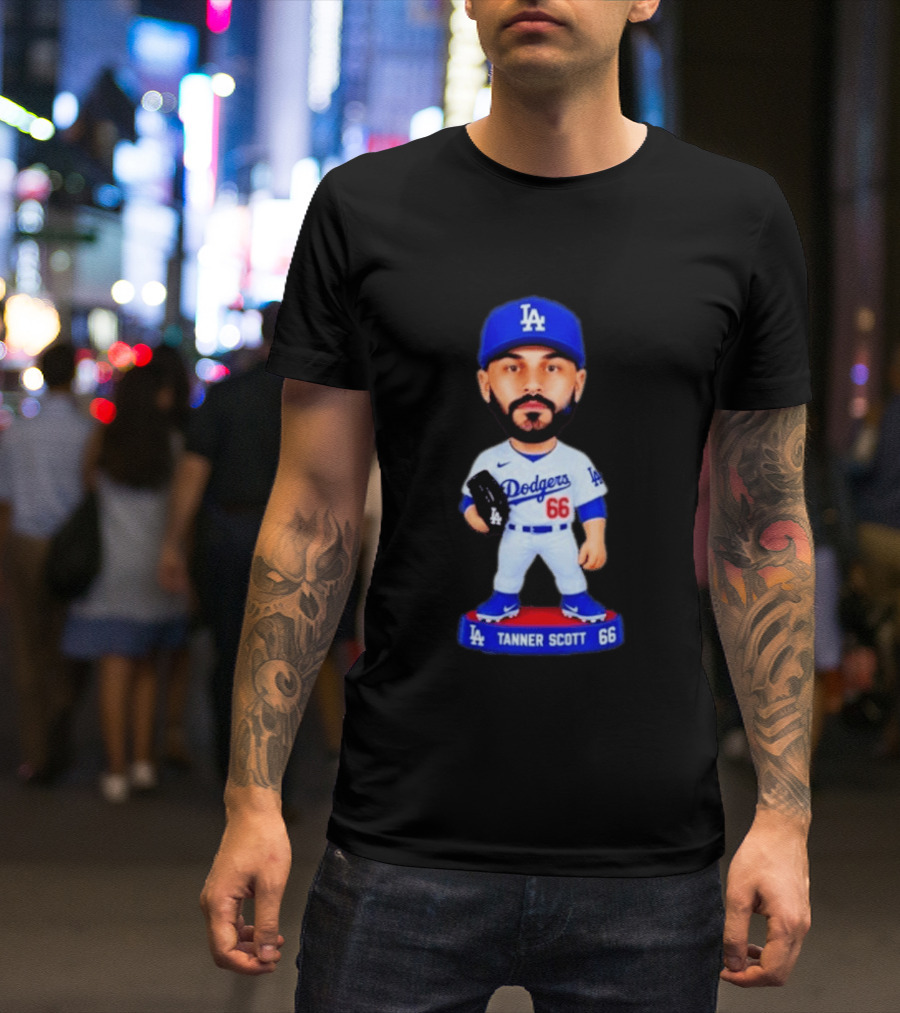 Tanner Scott Los Angeles Dodgers Number 66 Bobblehead Collectible T-Shirt