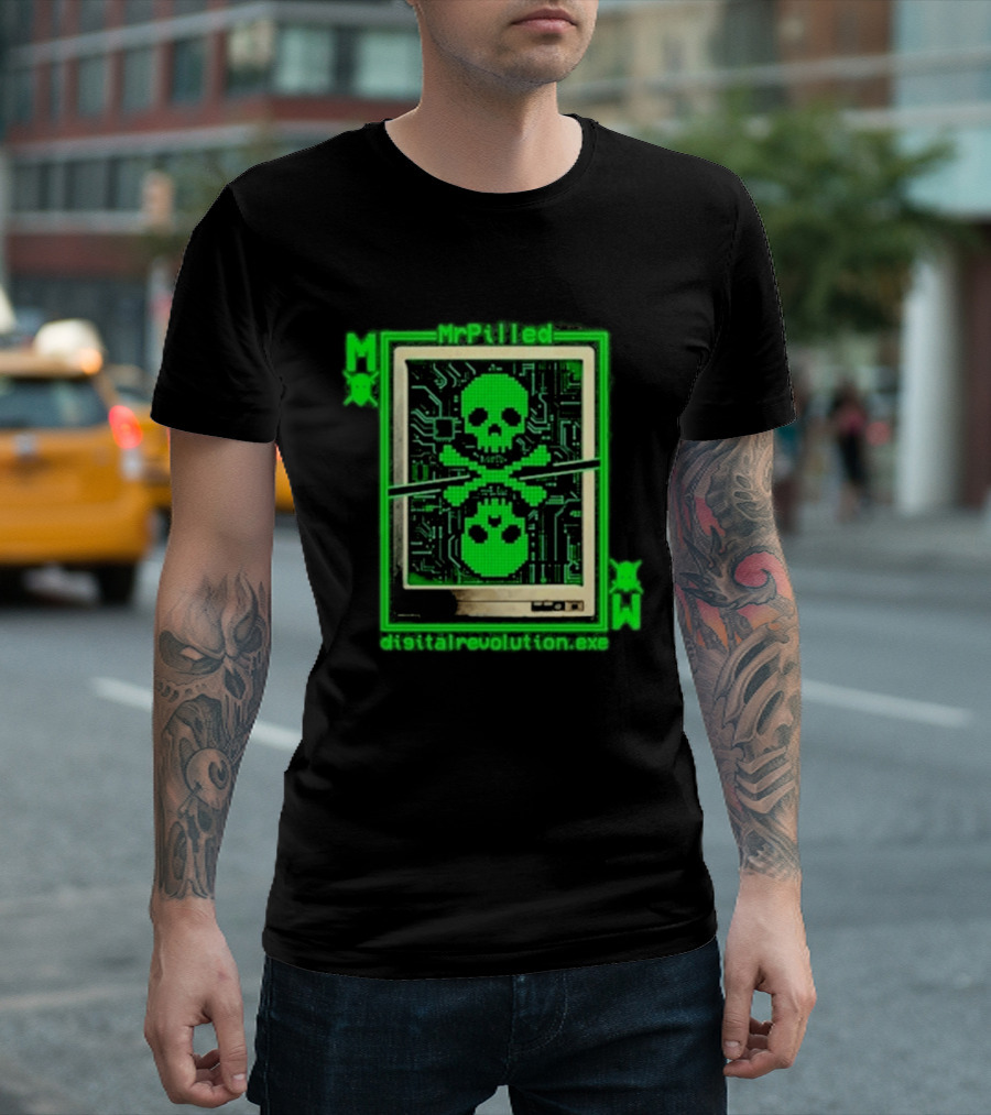 MrPilled DigitalRevolution.exe Hacker Cyber Circuitry Skull T-Shirt