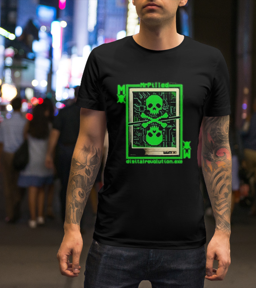 MrPilled DigitalRevolution.exe Hacker Cyber Circuitry Skull T-Shirt