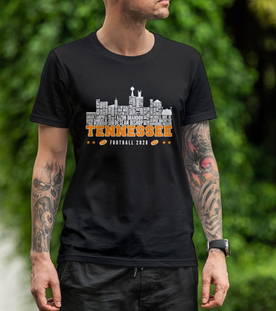 Tennessee Vols Football 2026 City Skyline Player Names T-Shirt