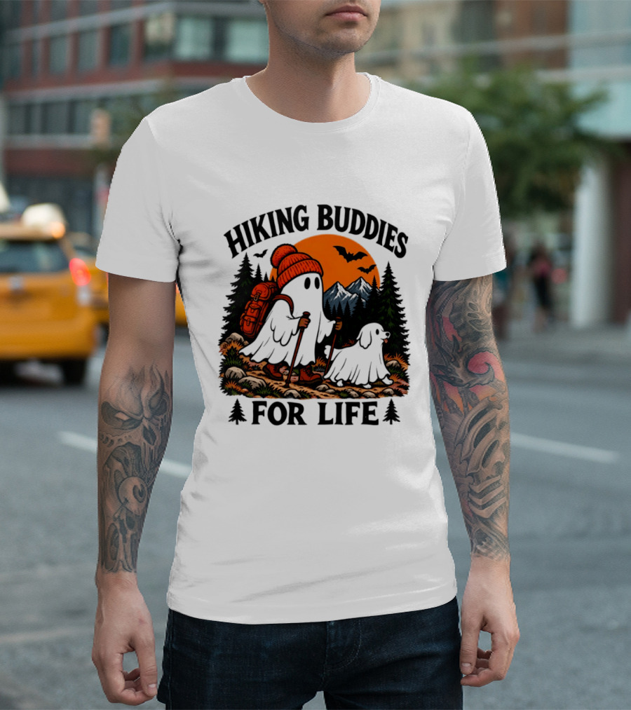 Hiking Buddies For Life Ghost And Dog Halloween Adventure T-Shirt