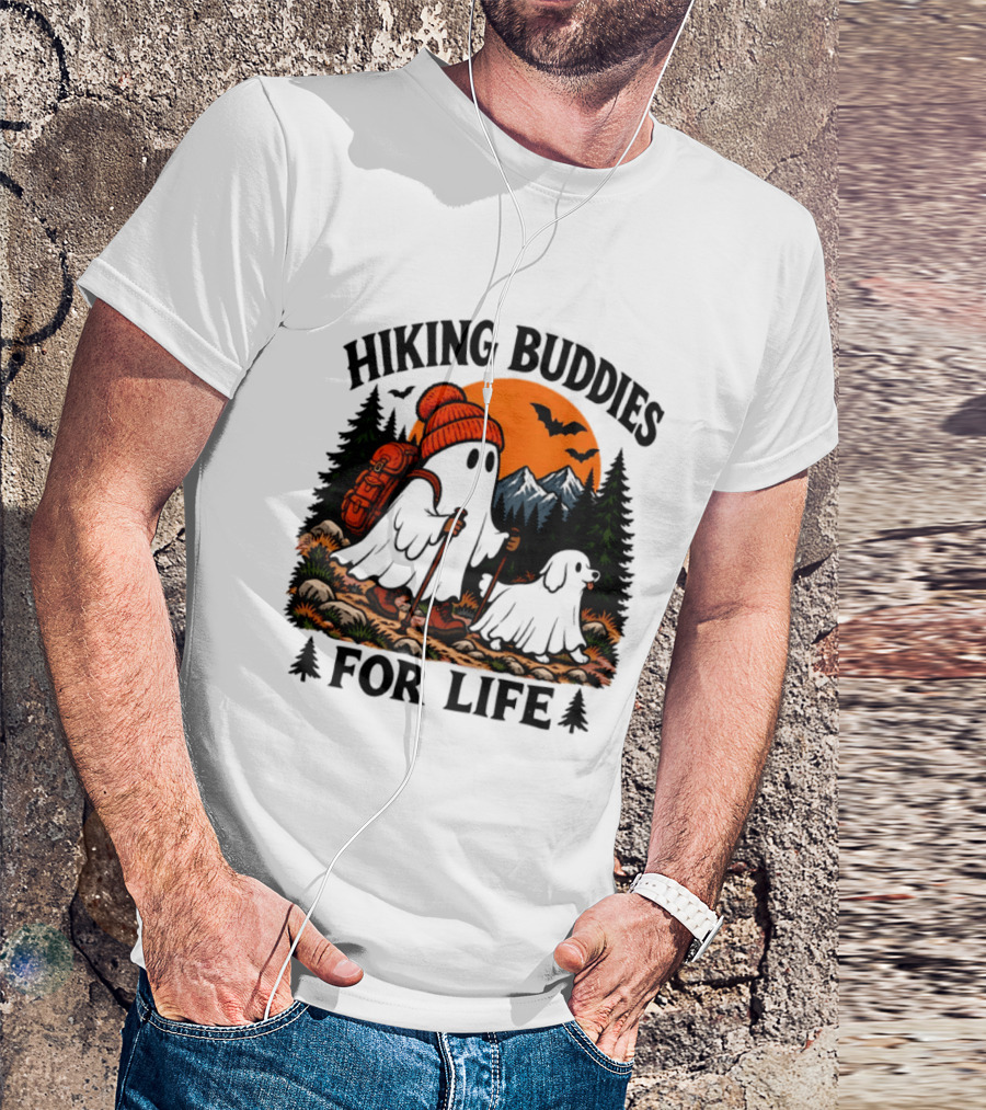 Hiking Buddies For Life Ghost And Dog Halloween Adventure T-Shirt