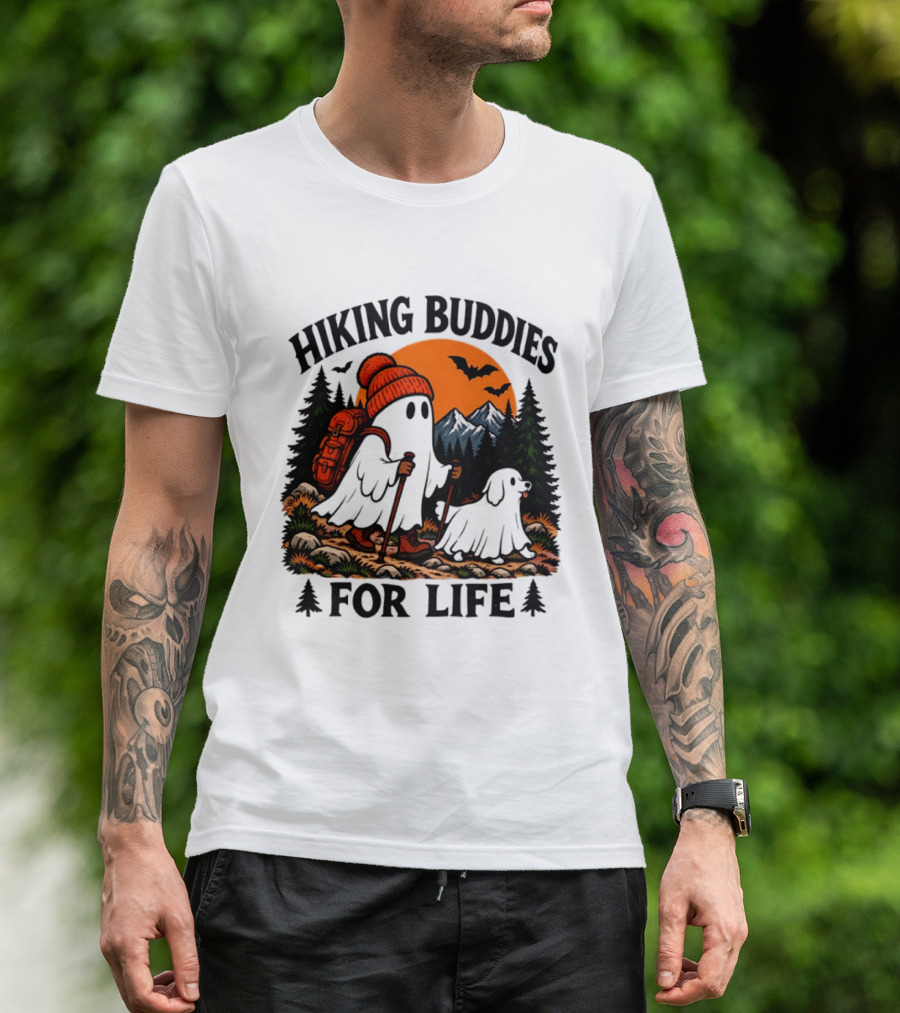 Hiking Buddies For Life Ghost And Dog Halloween Adventure T-Shirt