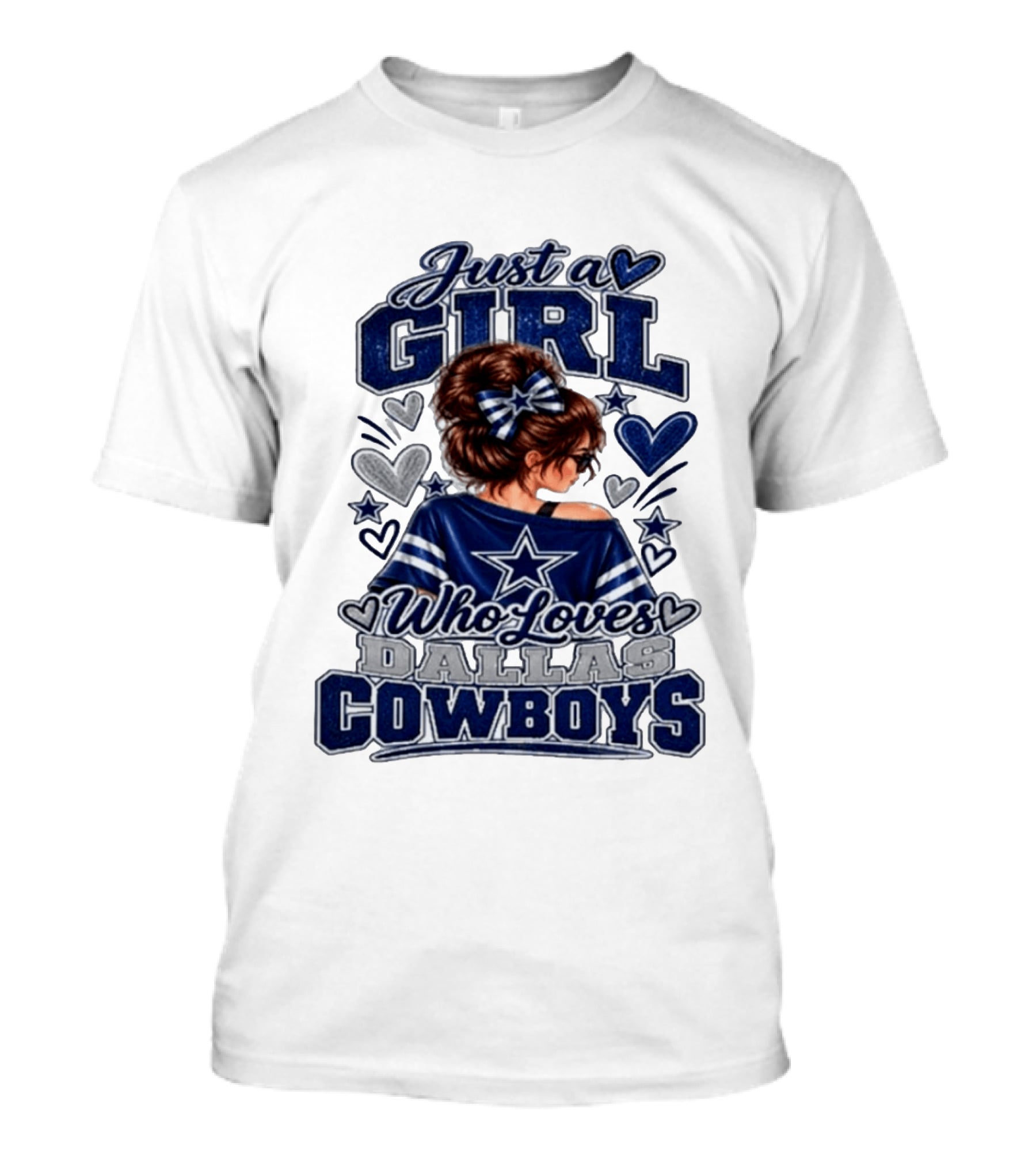 Just A Girl Who Loves Dallas Cowboys Fan Art Style Hearts And Stars T-Shirt