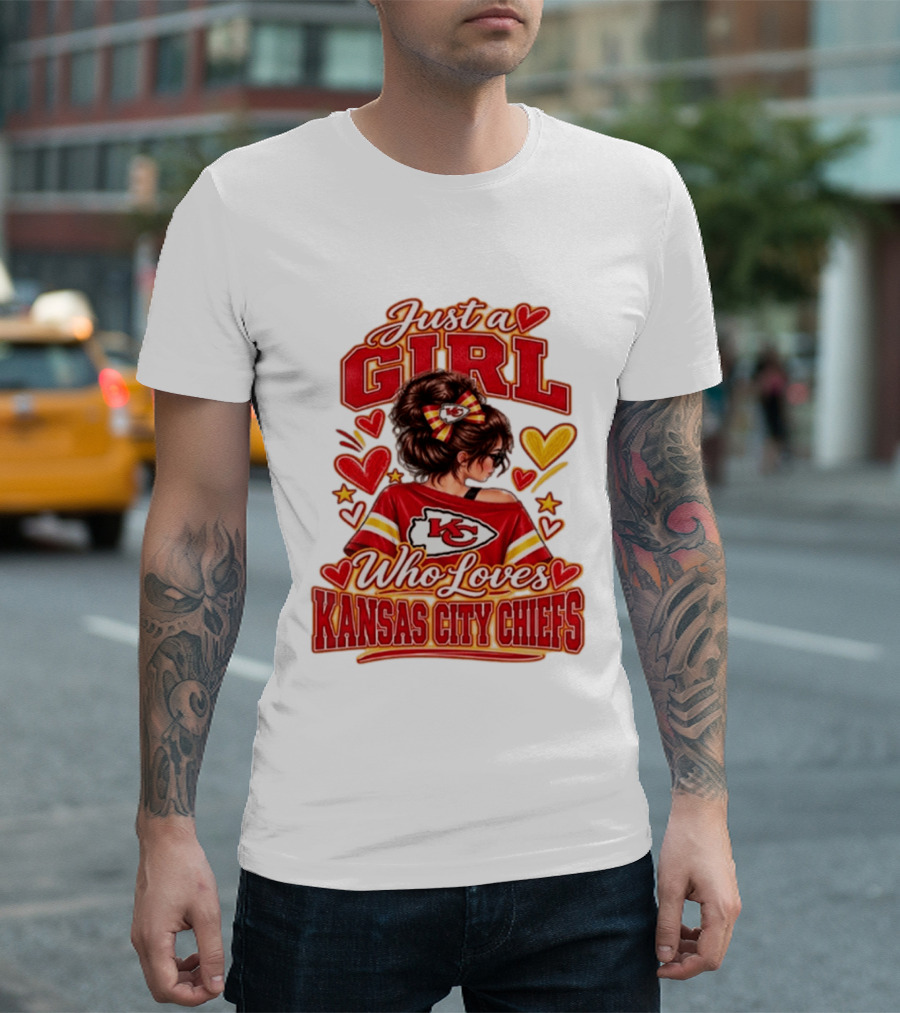 Just A Girl Who Loves Kansas City Chiefs KC Fan Heart Stars T-Shirt