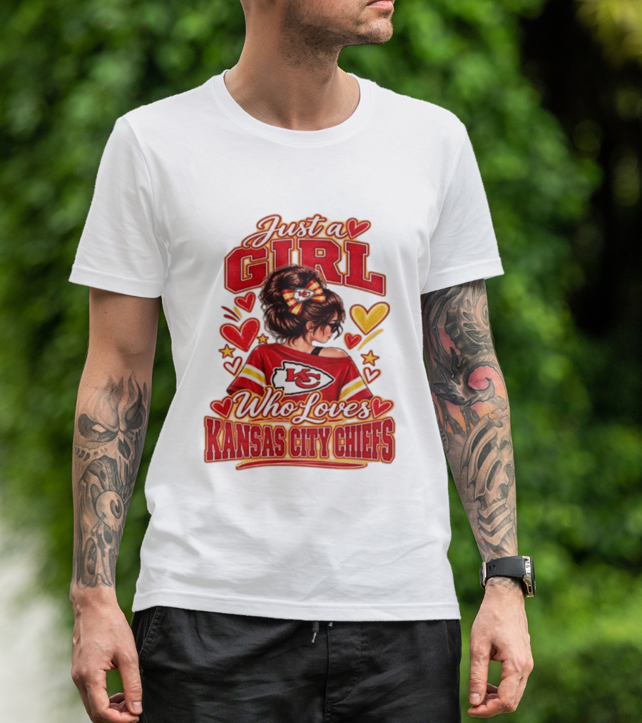 Just A Girl Who Loves Kansas City Chiefs KC Fan Heart Stars T-Shirt