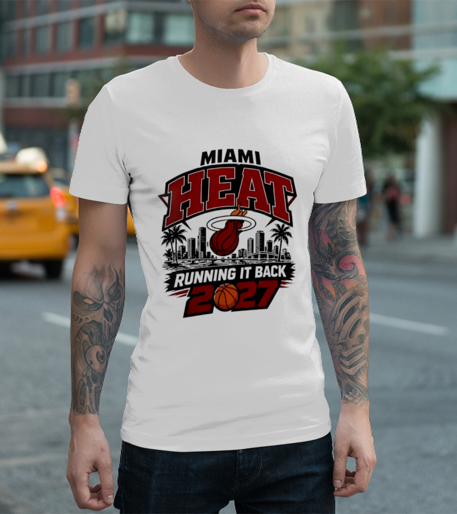 Miami Heat Running It Back 2027 NBA Basketball Skyline T-Shirt