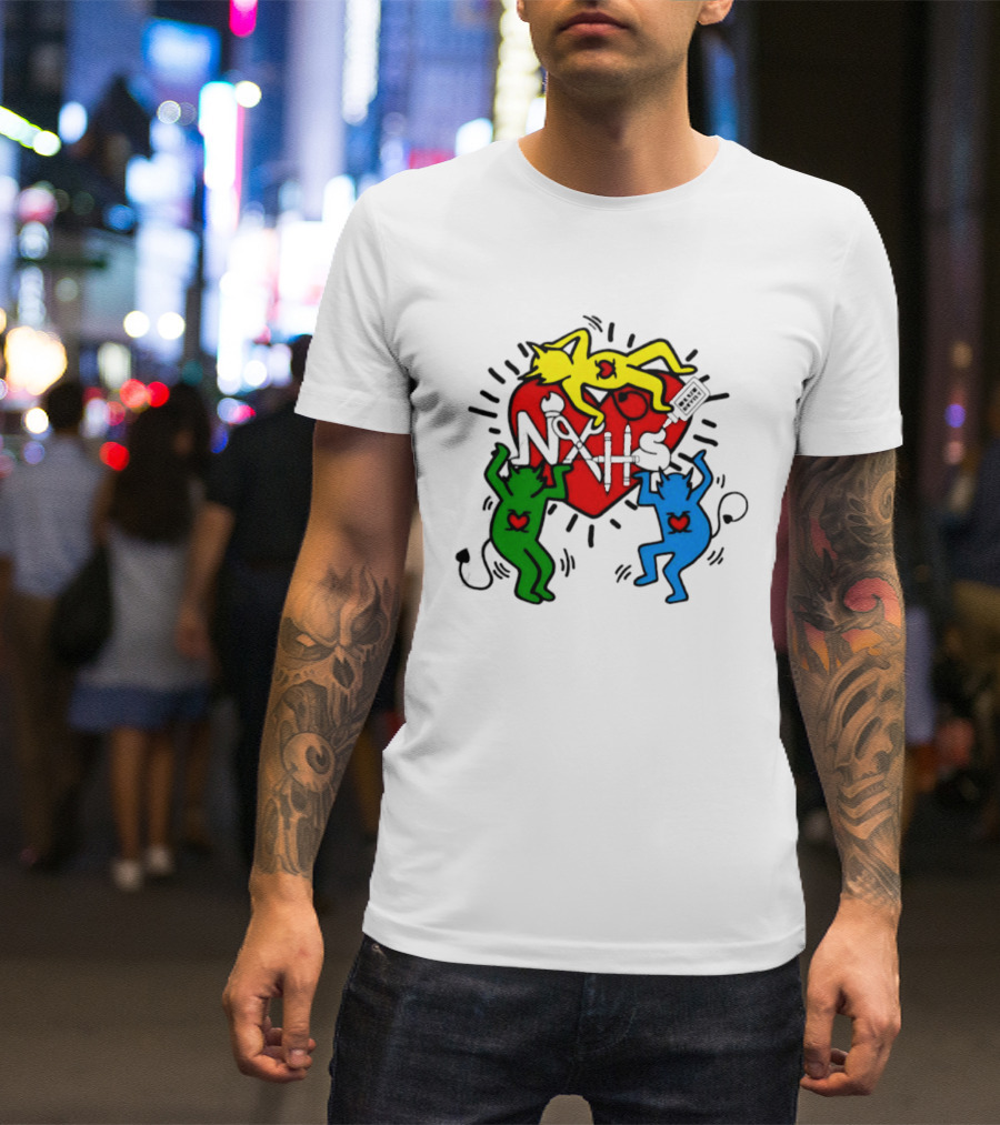 NAHS Blue Devils Keith Haring Heart Colorful Dancing Figures T-Shirt