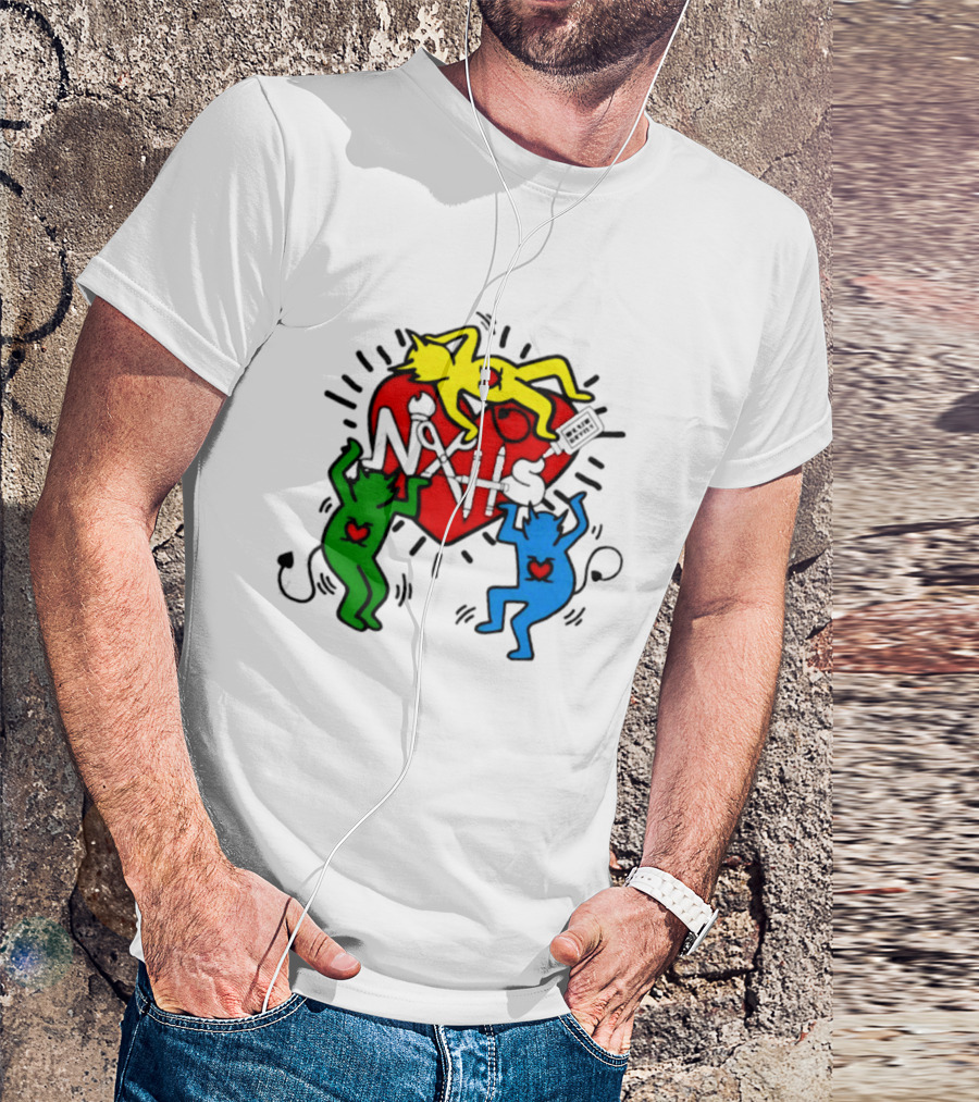 NAHS Blue Devils Keith Haring Heart Colorful Dancing Figures T-Shirt