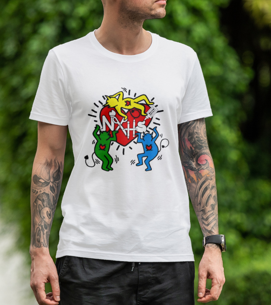 NAHS Blue Devils Keith Haring Heart Colorful Dancing Figures T-Shirt