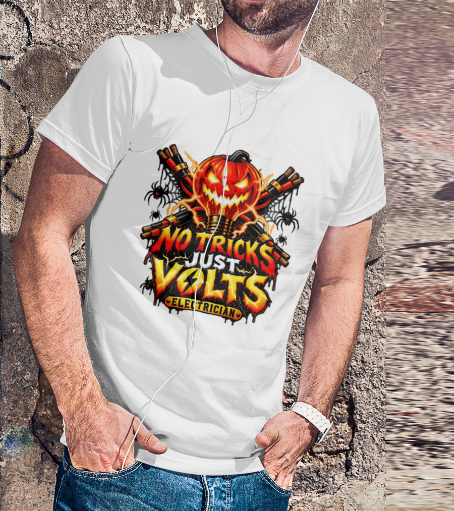 No Tricks Just Volts Electrician Pumpkin Halloween T-Shirt