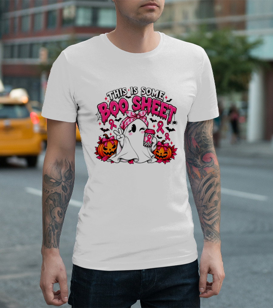 This Is Some Boo Sheet Breast Cancer Awareness Ghost Halloween Pink Ribbons Pumpkin T-Shirt