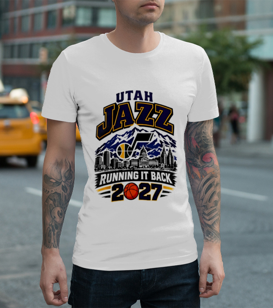 Utah Jazz Basketball Running It Back 2027 Skyline T-Shirt