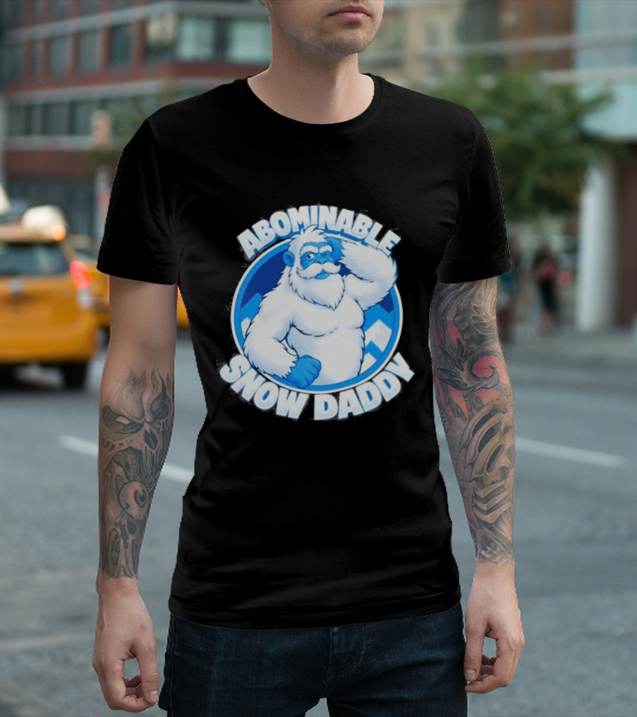 Abominable Snow Daddy Yeti Bigfoot Sasquatch Ice Blue Circle T-Shirt