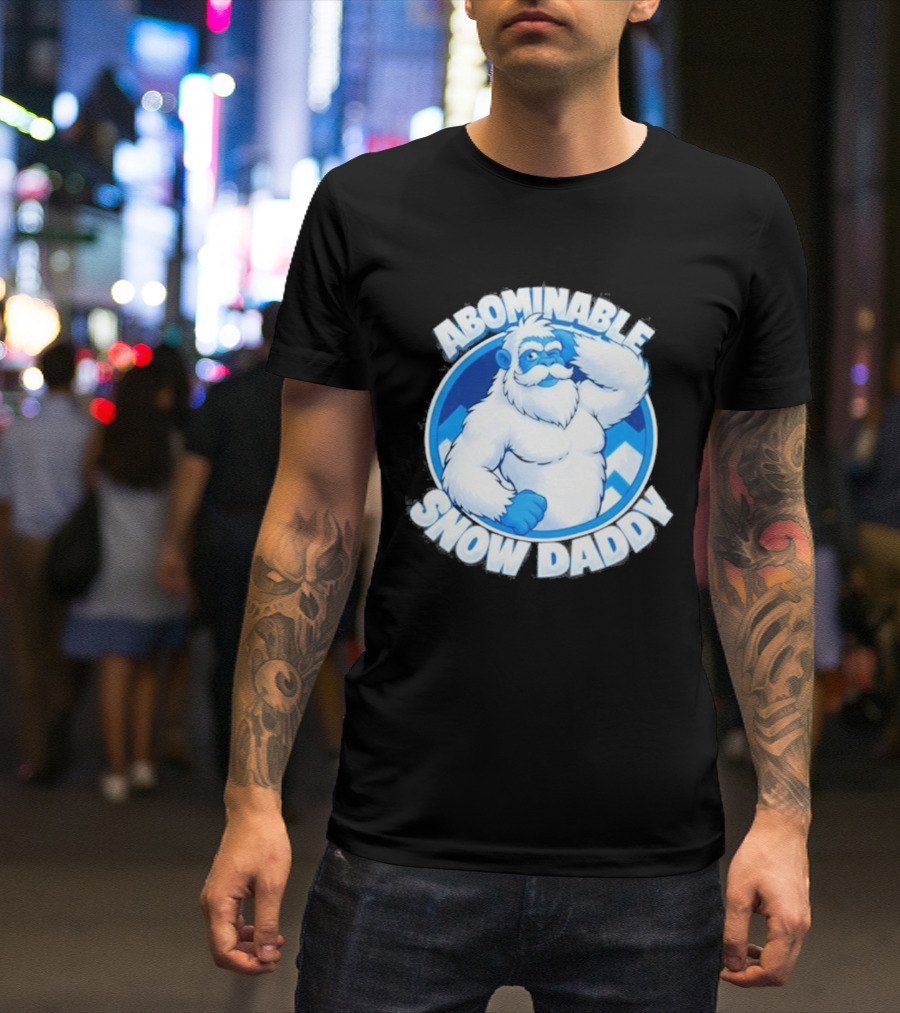 Abominable Snow Daddy Yeti Bigfoot Sasquatch Ice Blue Circle T-Shirt