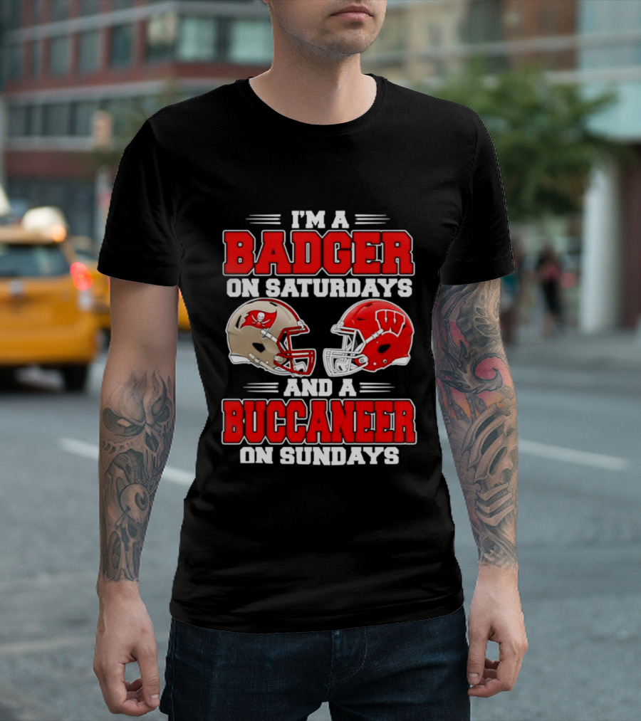 I'm A Badger On Saturdays And A Buccaneer On Sundays Football Helmet T-Shirt